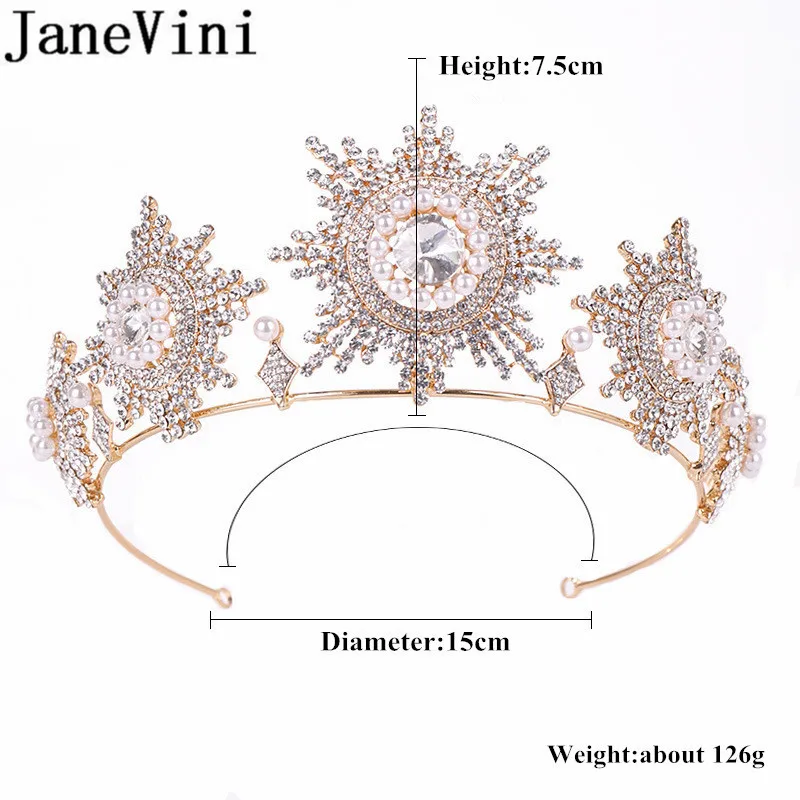 JaneVini золотая корона принцессы свадебная тиара с ободок на голову с жемчугом свадебные тиары роскошные серебряные стразы Хрустальная повязка на голову для невесты