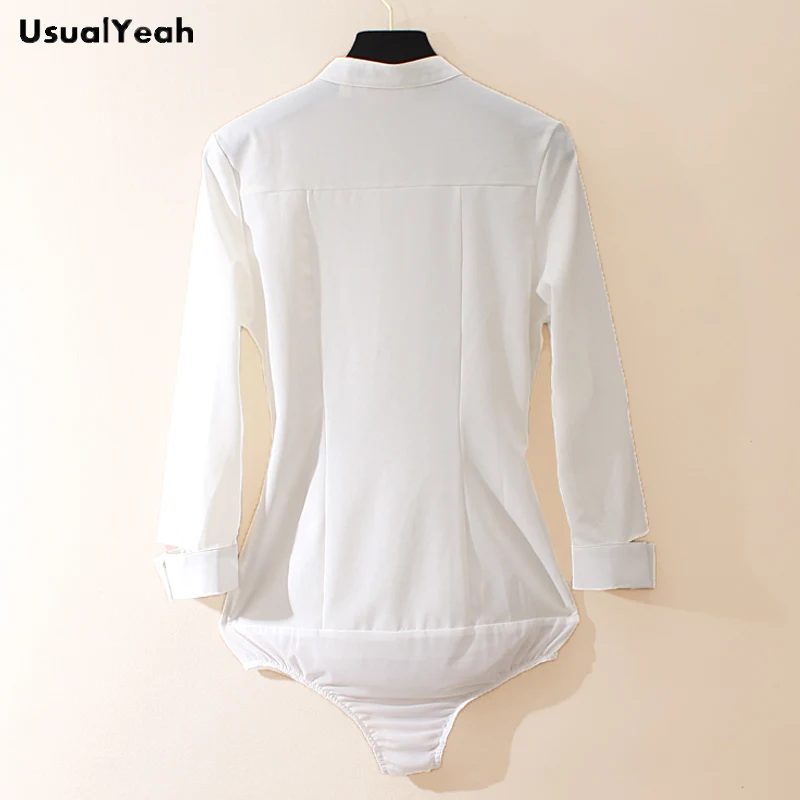 UsualYeah  New Women Fashion Office Lady Body Blouse Button Slim Fit Stand Collar Shirt Black Beige Blusas S-XL SY0337