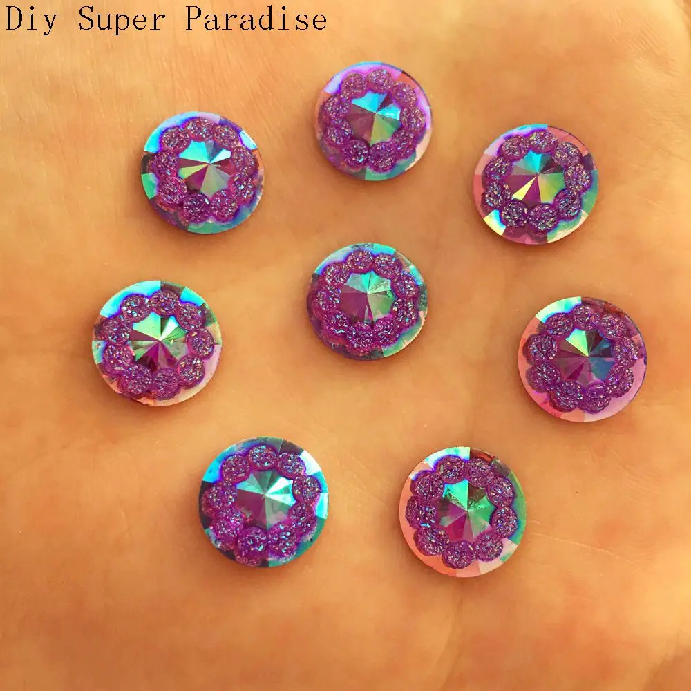 New DIY 40pcs 12mm AB Resin Round FlatBack Scrapbook Accessories Wedding Button Craft K57