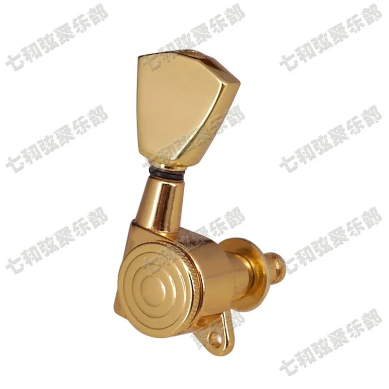 Ein Set mit 6 Stück goldfarbenen, verriegelbaren Gitarren-Stimmwirbeln, Stimmmechaniken für akustische und elektrische Gitarren, Zubehörteile. – Detail 6