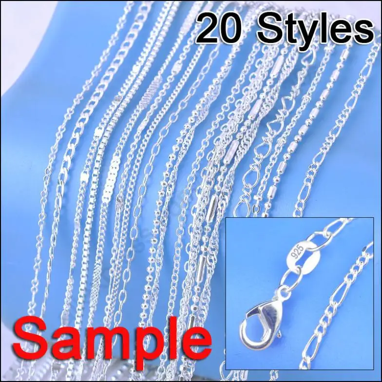 

Jewelry Sample Order 20Pcs Mix 20 Styles 18" Genuine 925 Silver Link Necklace Set Chains+Lobster Clasps 925 Silver Tag