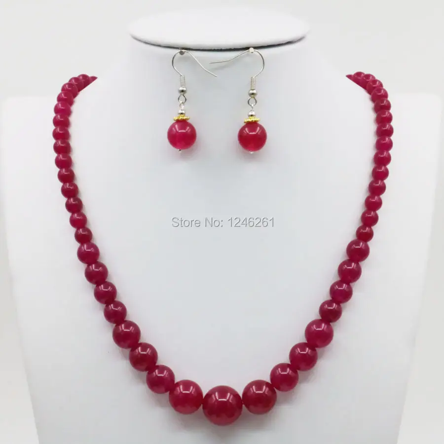 6-14mm Red Chalcedony Stone Tower Necklace Chain Earring Sets Round Beads Fashion Jewelry Sets Women Gifts Accessories 18inch