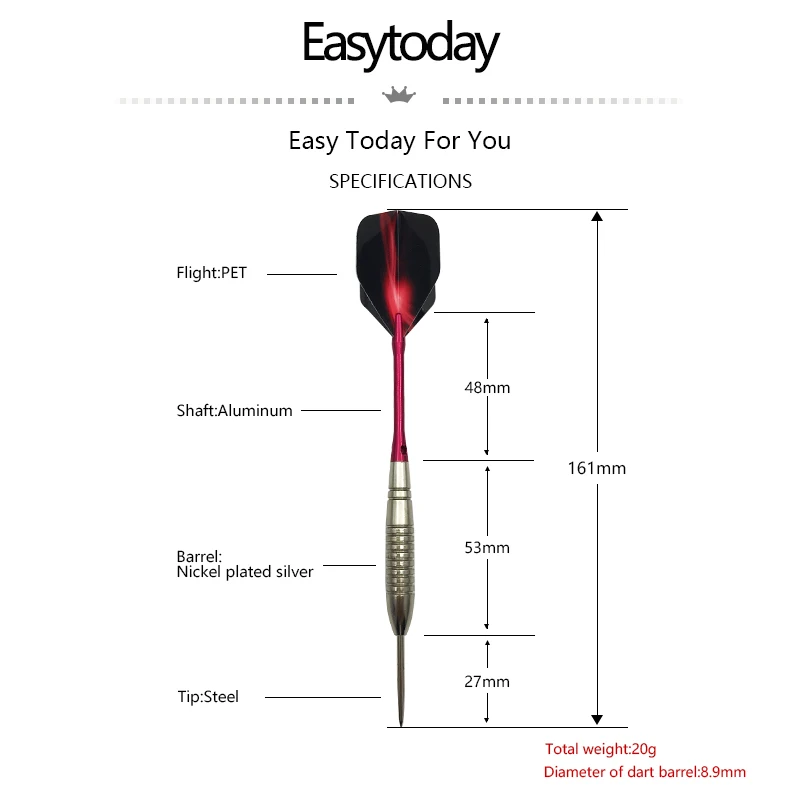 Easytoday 3 Cái/bộ Thép Tiêu Chuẩn Đầu Phi Tiêu Bộ Cứng Chuyên Nghiệp Đầu Phi Tiêu Kim Loại Nòng Đỏ Phi Tiêu Bằng Nhôm Trục Cực Quang Chuyến Bay