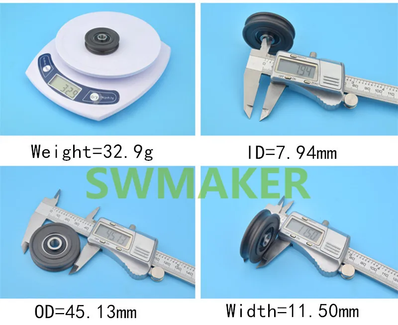 8*45*11.5mm groove, U groove, wrapped plastic pulley, nylon rope, 6mm diameter, over wire pulley bearing