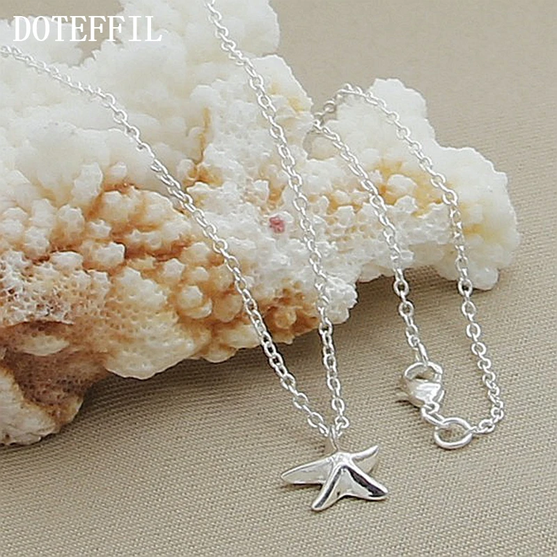 DOTEFFIL 925 Sterling Silver Starfish Pendant Necklace 18 Inch Chain For Women Wedding Engagement Fashion Charm Jewelry