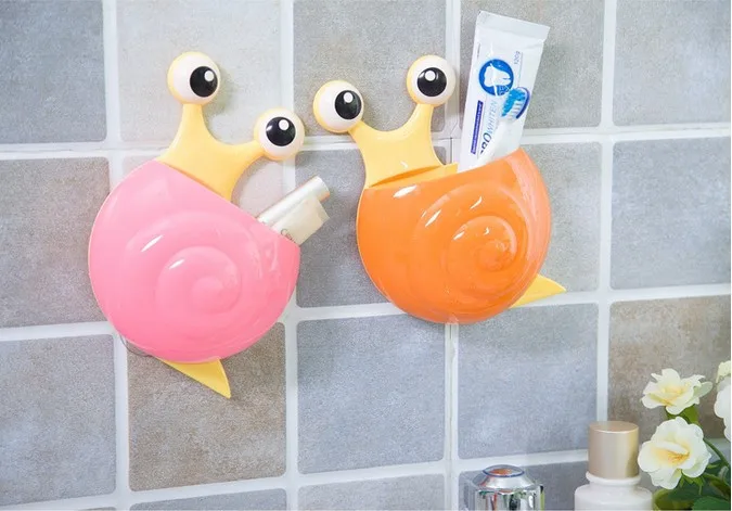 1PC  Toothbrush holder for Bathroom set Product Cute Cartoon Sucker Hook Toothbrush Holder Snail Bathroom Shelf OK 0525