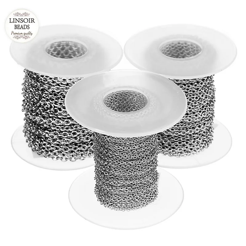 10 jardów/rolka 1mm 1.5mm 2mm 2.5mm 3mm szerokość łańcuchy ze stali nierdzewnej rodowany łańcuszek z ogniwami do naszyjników bransoletki tworzenia biżuterii DIY