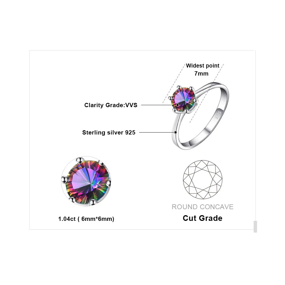 JewelryPalace  Natural Rainbow Mystic Quartz 925 Sterling Silver Ring for Women Solitaire Gemstone Jewelry Engagement Ring