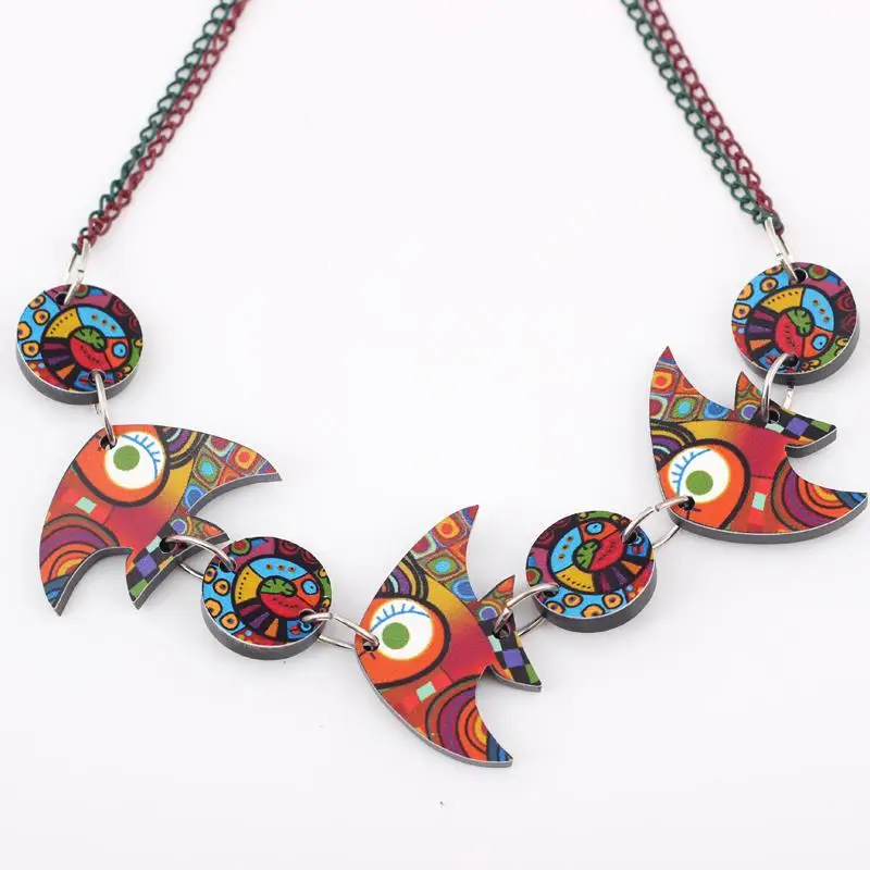 Bonsny colorful fish necklace  face new 2014 lovely cutependant fashion girls acrylics  for woman Free shipping