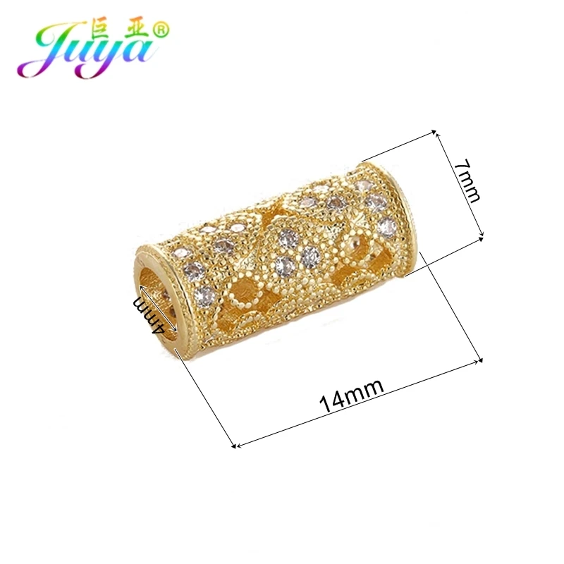 Juya Ali Moda Handmade Cubic Zircon Hollow Heart Pattern Metal Charm Tube Beads For Women Men DIY Beadwork Perles Jewelry Making