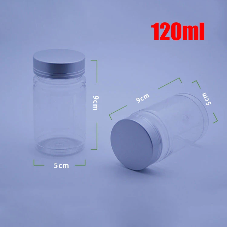 

20pcs 120ml Transparent PET Plastic Bottles, Capsules/Pills/Powder/Vitamin Medicine Bottles -- Silver Color Metal Lids