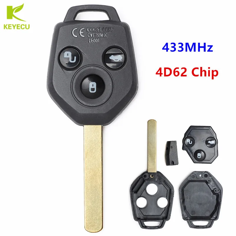 KEYECU 3 Buttons Uncut Key Keyless Remote Fob 433MHz 4D62 Chip for Subaru Forester Outback Legacy 2008-2014 P/N: 88049SC000