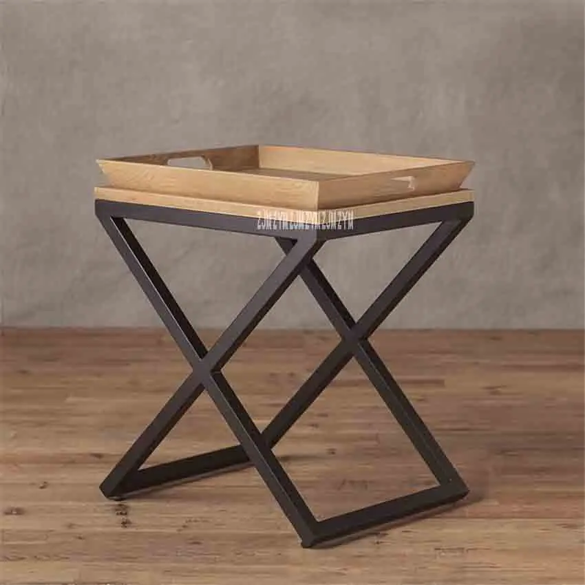 Small Apartment Tea Table Simple Solid Wood Living Room Coffee Table Bedroom Side table Wooden Tray Solid Oak Iron Side Table