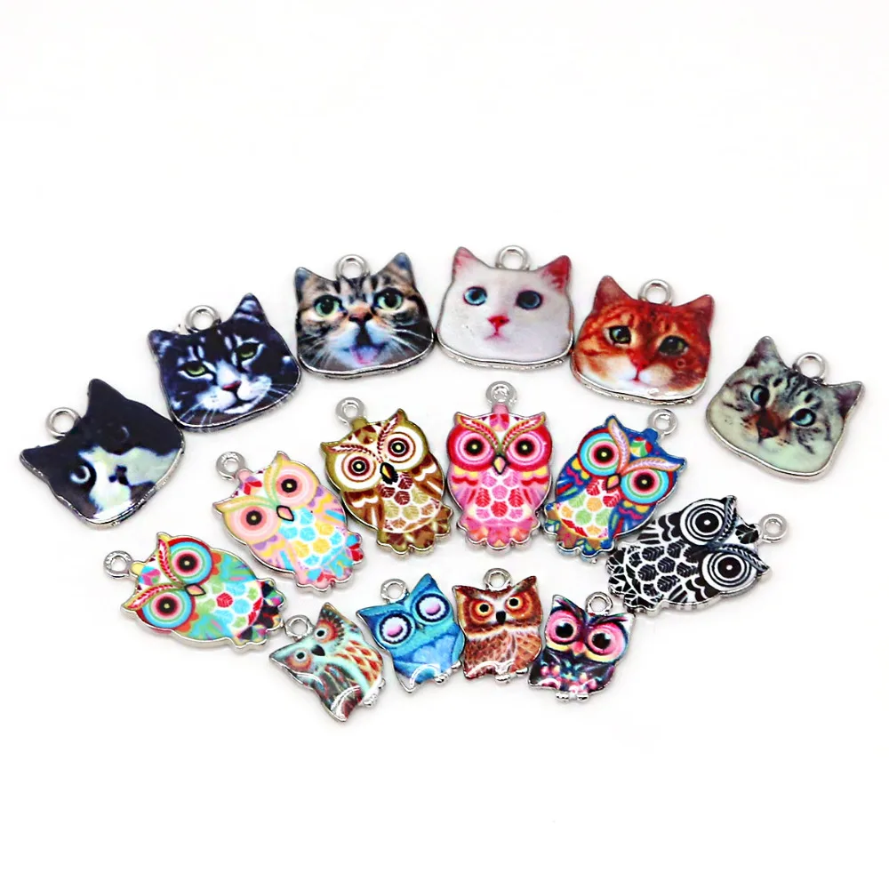 multi Enamel Charms for Jewelry Making Floating Metal Owl Cat Pendant For Living Floating Glass Women DIY fashion necklace