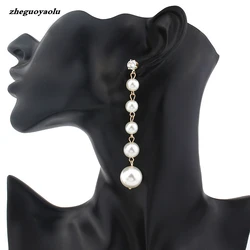 New Fashion Elegant Pearl Long Earrings Style Large Imitation Pearl Pendant Earrings Suitable For Wedding Party Gifts Brincos