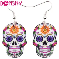 Bonsny Acrylic Dangle Drop Halloween Skeleton Skull Earrings Big Long Punk Novelty Jewelry For Girls Women Ladies  Statement