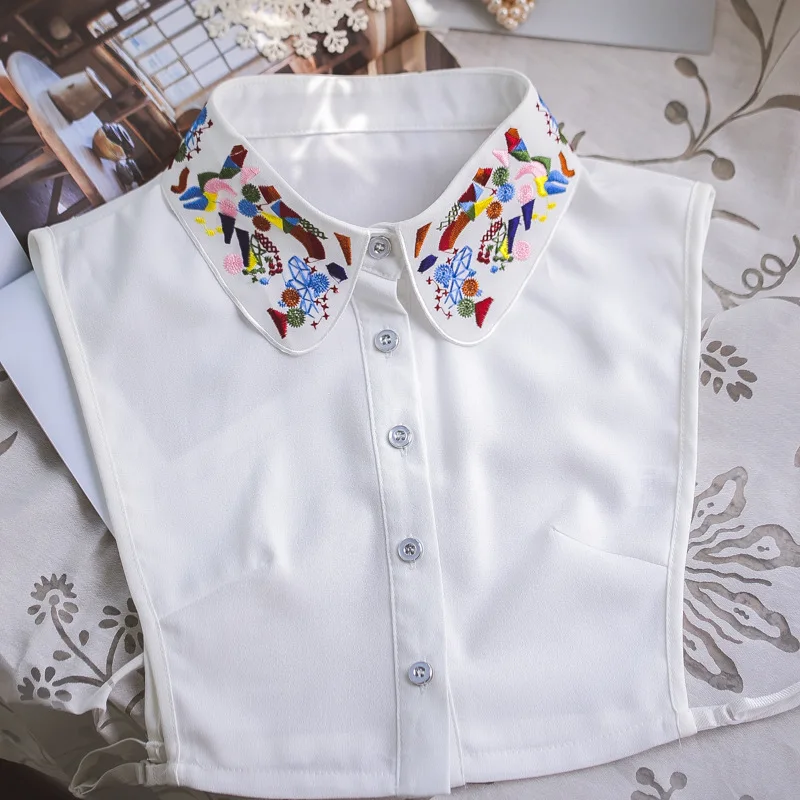 

YSMILE Y Korea Style Colorful Embroidery Necklace Collar Autumn Chiffon Half Shirt Sweater False Collar For Lady Girl Women