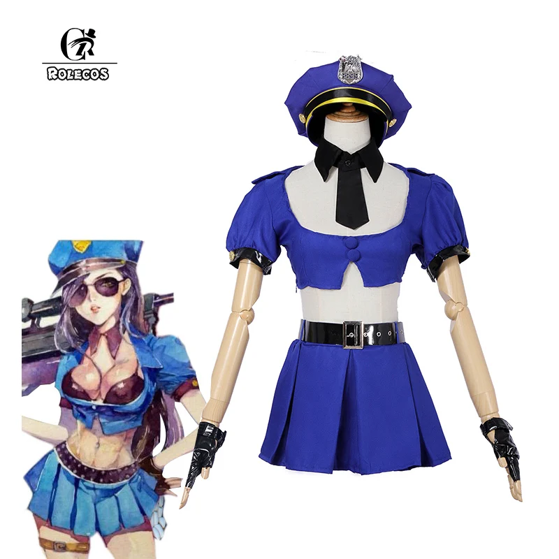 ROLECOS LOL Fantasias Cosplay para Mulheres, Oficial Caitlyn, Conjunto completo, Vestido extravagante, Fantasia de Polícia