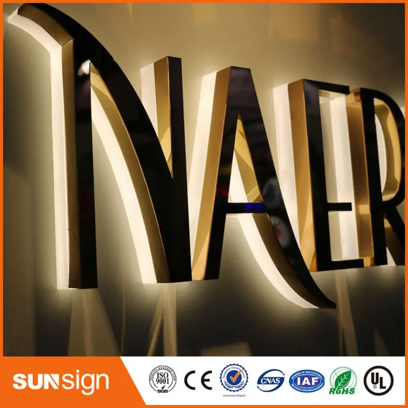 Groothandel Reclame Rose Gold Rvs Led Backlit Brief Teken