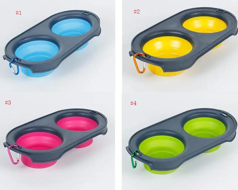 Collapsible Feeding Pet Food Bowls Silicone 4 Colors Cat Double Feeder Bowl Travel Eco Friendly Cat Foldable Dog Supplies SN1193