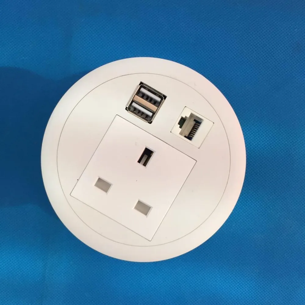 

All white UK Power USB Charger Internet Desk Socket Grommet box