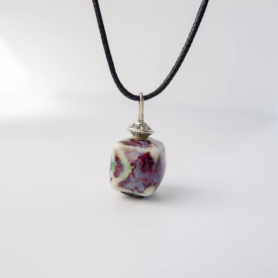 Ceramic Cube pendant Necklaces Jingdezhen Ceramic Jewelry Long Rope Handmade DIY fashion Necklace for women #EY122