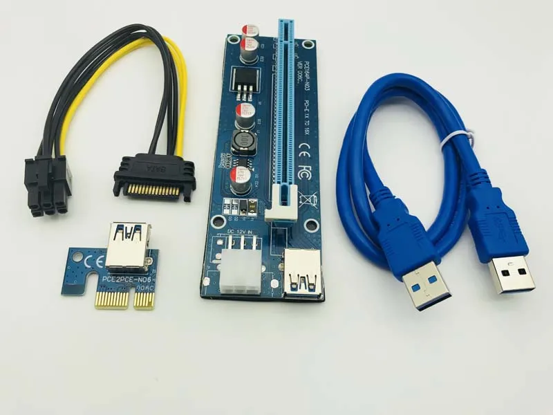 PCI-E Adapter płytki z 15Pin do 6Pin PCI Express 1x do 16x maszyny górnicze przedłużacz Riser karty kabel zasilający 60 cm kable USB 3.0