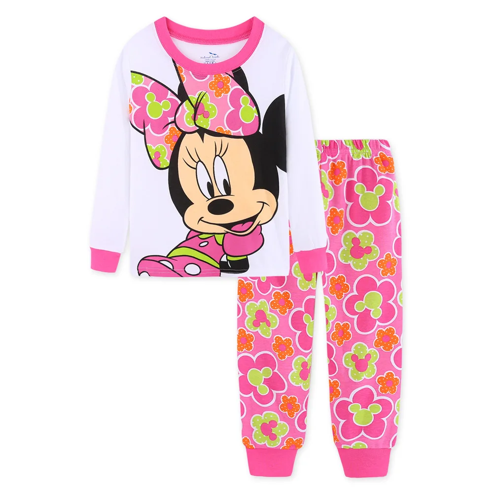 Spring Autumn Kids Longsleeved Trousers Minnie Pajamas Sets Boys Sleepwear Children Mickey Nightwear Baby Girls Princess Pyjama