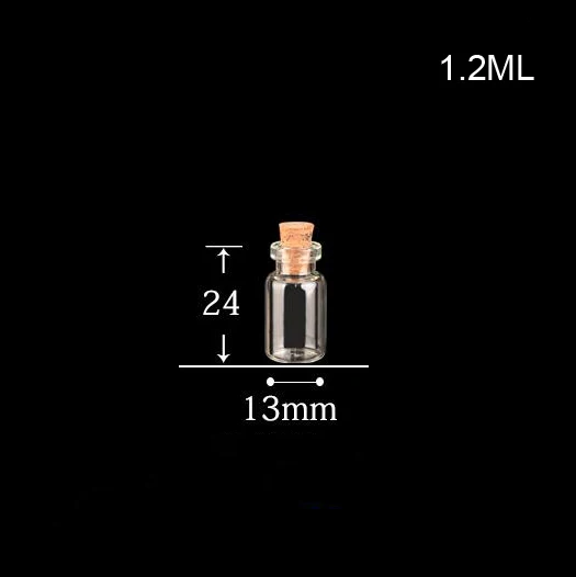 100 tamanhos 13*24*6mm 1.2ml transparente garrafa de vidro com rolha vazia pequena garrafa frascos de vidro pingente garrafa dos desejos