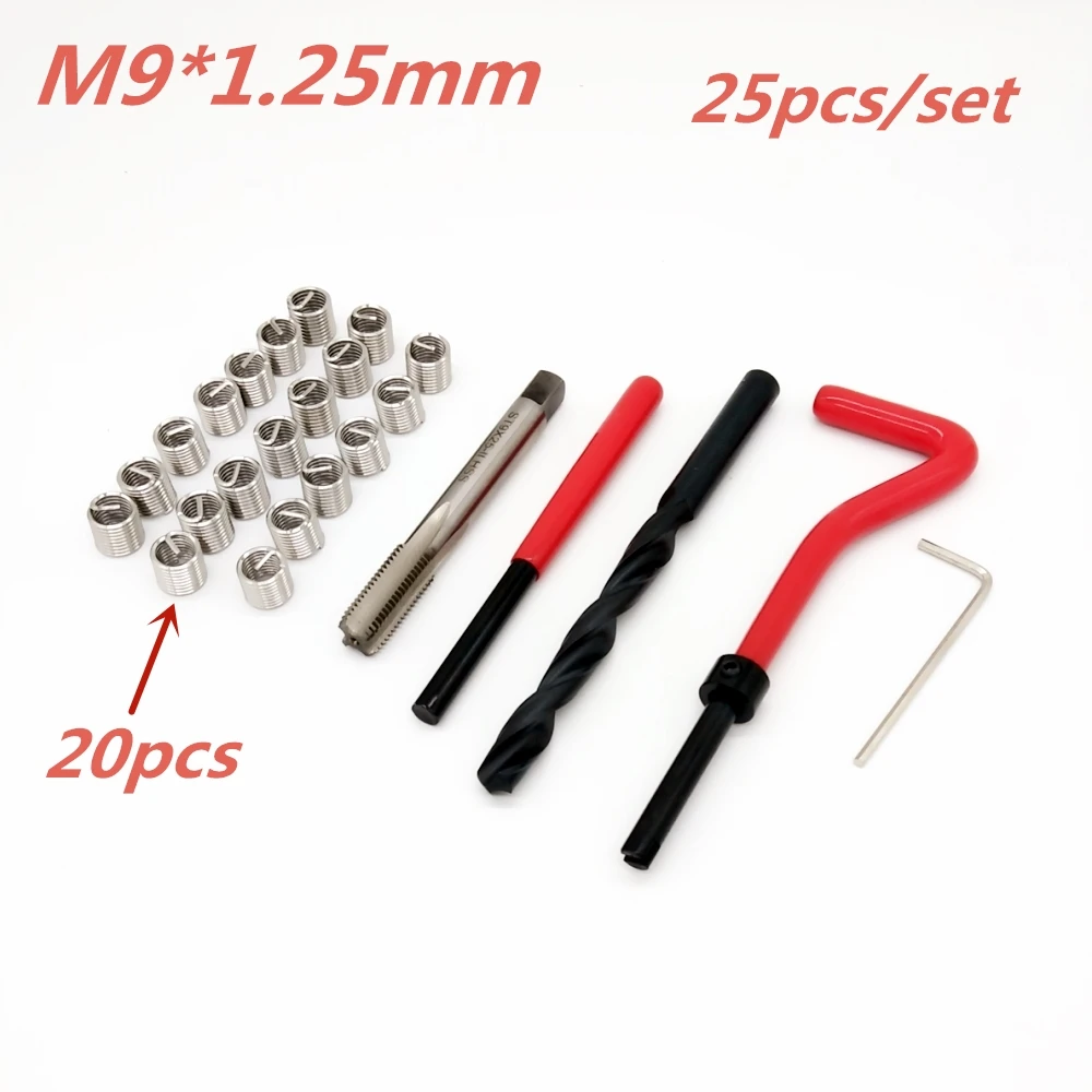 

25pcs Car Pro Coil Drill Tool Metric Thread Repair Insert Kit M9 for Helicoil Car Repair Tools Coarse Crowbar