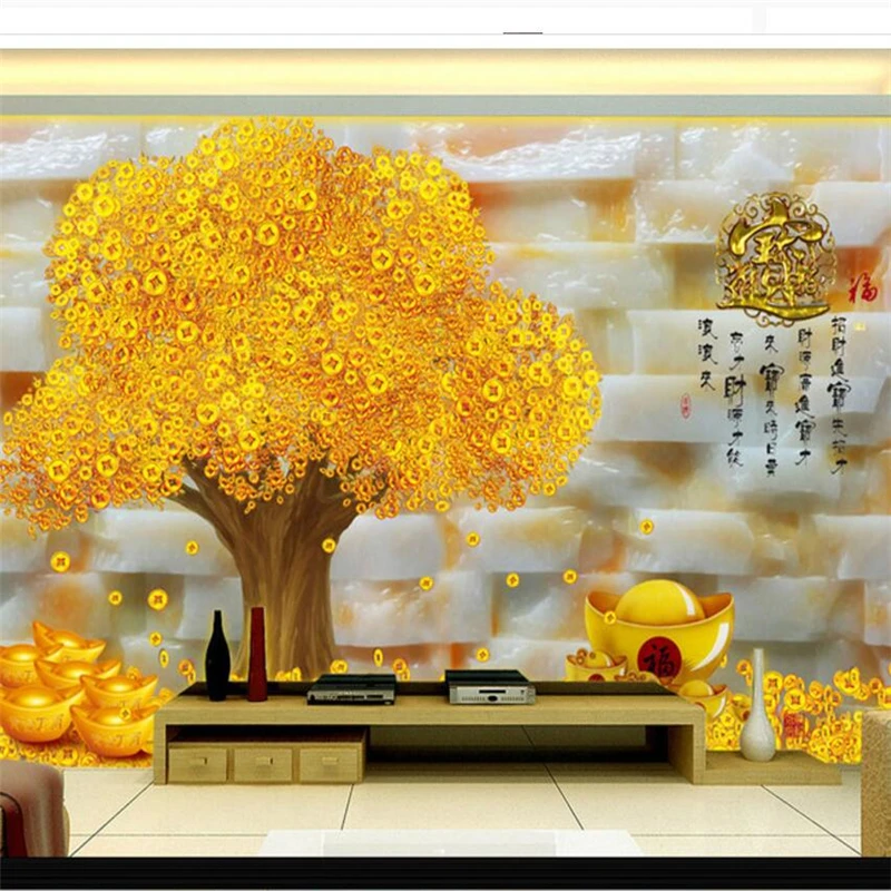 

wellyu papel de parede papier peint Chinese Fresco Fortune Tree Jade Carving TV Wall wallpaper for walls 3 d tapety