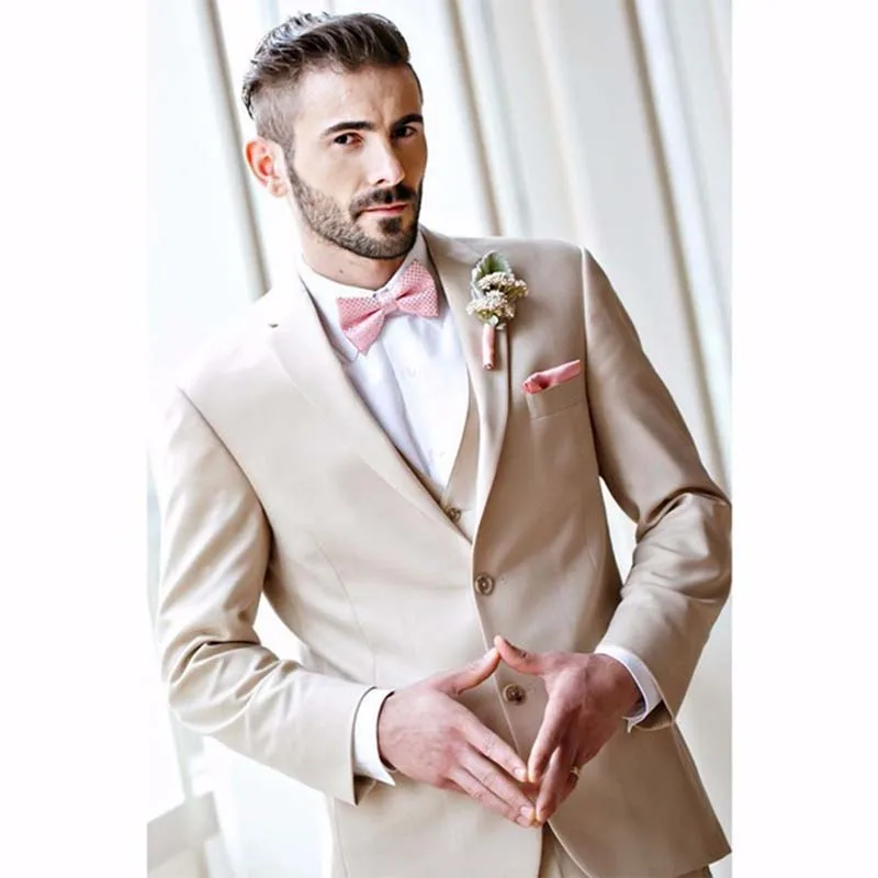 

Champagne Mens Suits Wedding Groom Slim Fit Men Tuxedos Custom Notch Lapel 2 Buttons Men Suits Blazer (Jacket+Pants+Vest)