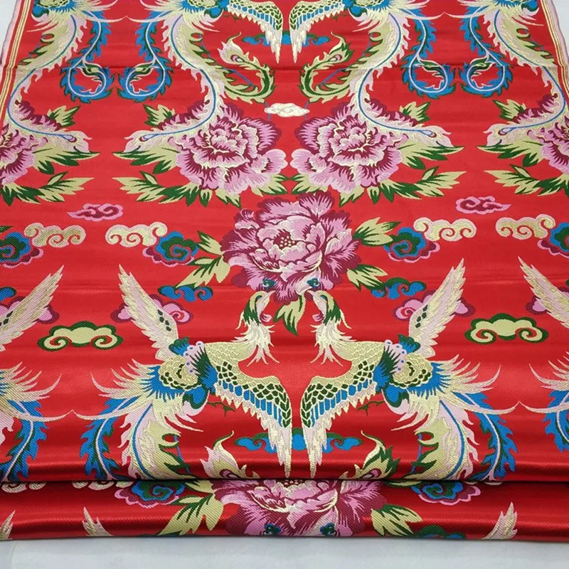 

C619 Chinese Style Phoenix Peony Jacquard Silk Brocade Fabric Chinese Wedding Dress Fabric Buddhism Clothes Chinese Home Textile