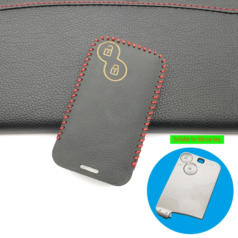 

100% Leather Car Key Case Keychain Protector Holder Accessories for Renault Laguna 2 Buttons Smart Remote Fob Shell Cover