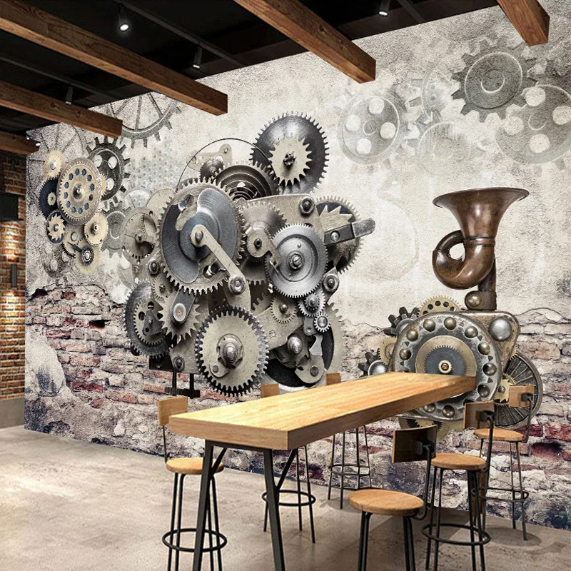 Retro Nostalgia Mechanical Gears Living Room Sofa Backdrop Wall Decor Cafe Bar Themed Restaurant Art Mural Custom Wallpaper 3D