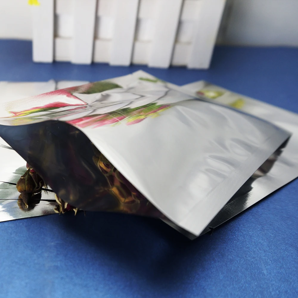 100pcs Silver Plating Aluminum Foil Flat Bags - Top Open Food Grade Heat Sealing Aluminized Plastic Pouch Powder / Sauce Package