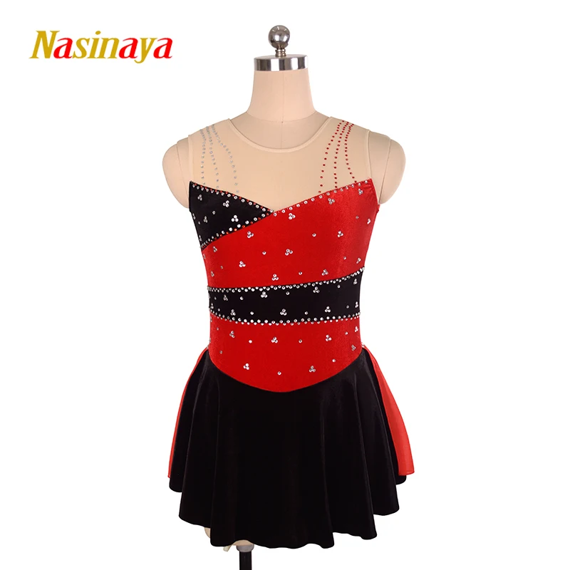 Figure Skating Costume Competition Skirt Women's Children's Rhythmic Gymnastics Performance Velvet Red Round Neck Skirt