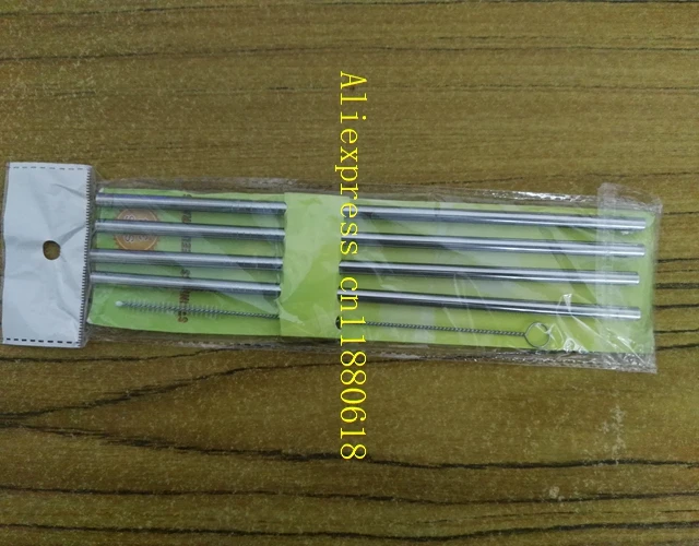 

100sets/lot Free Shipping Metal Straight Drinking Straw stainless steel straws food grade 6mm x215mm with slot & package