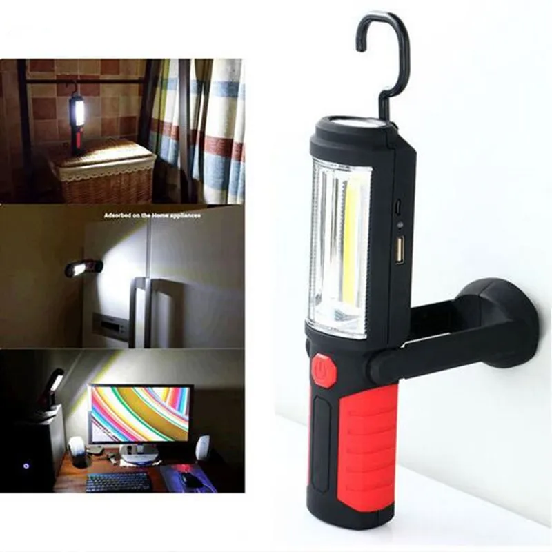 Powerful Portable 3000 Lumens COB LED Flashlight Magnetic Rechargeable Work Light 360 Degree Stand Hanging Torch Lamp For Work