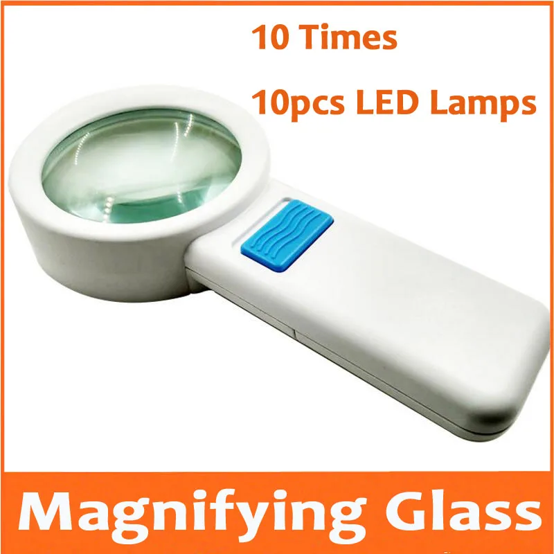 10X 68mm Double Lens Children Educational Illuminated Handheld Reading Magnifier 10 Times Magnifying Glass with 14pcs LED Lamps