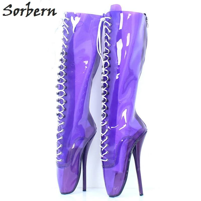 

Sorbern Sexy See Through Pvc Ballet Stiletto Pointed Boots For Women 18Cm Extreme Heels Fetish Exotic Dancer Shoes Unisex Boots