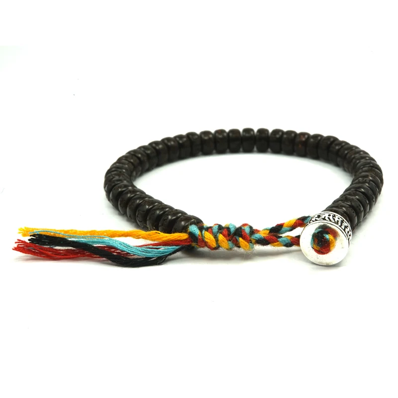 Pohier Tibetan Silver  buddhist  Lucky Knots Hand Braided Bracelet Natural Coconut Shell Beads Carved Handmade Bracelets