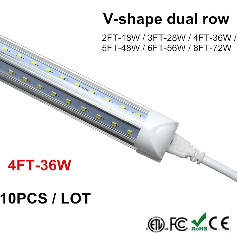 

1200MM 1.2M Vshaped LED Tube Light 4ft 5ft 6ft 8ft T8 LED Tubes V Integrate LED Fluorescent Tube Lamp SMD2835 100LM/W AC85-265V