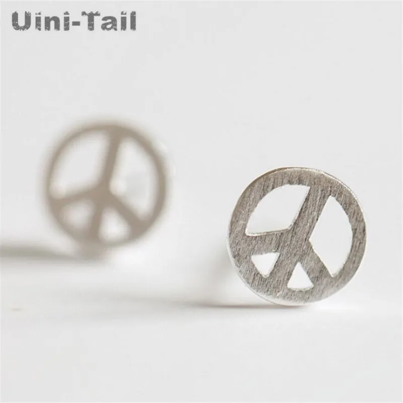 925 Tibetan silver Peace Symbol Ear Studs Anti-war Standard Trends for Men and Women Lovers Earrings Round Earrings Fashion