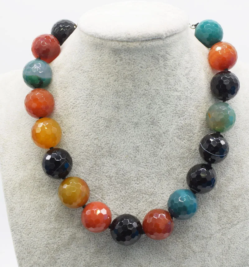 

multicolor faceted agate round 20mm necklace 18inch wholesale beads nature FPPJ woman 2018