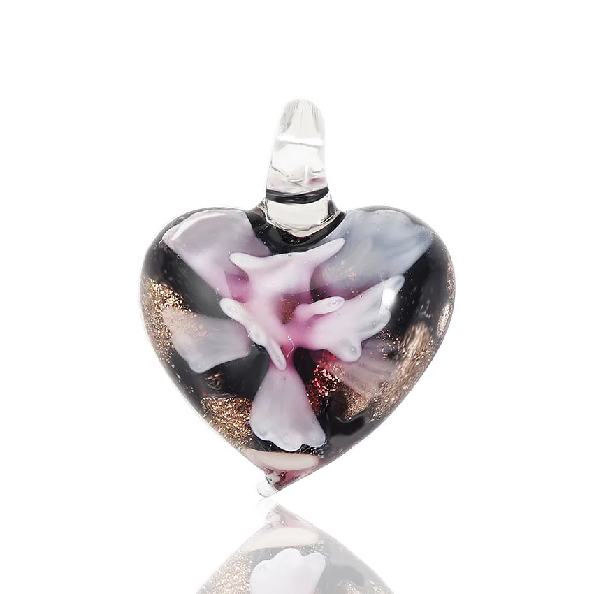 QianBei Fashion Małe Śliczne Urocze Kwiatowe Serce Lampwork Szklane Wisiorki Kolor Wybierz — zdjęcie 3