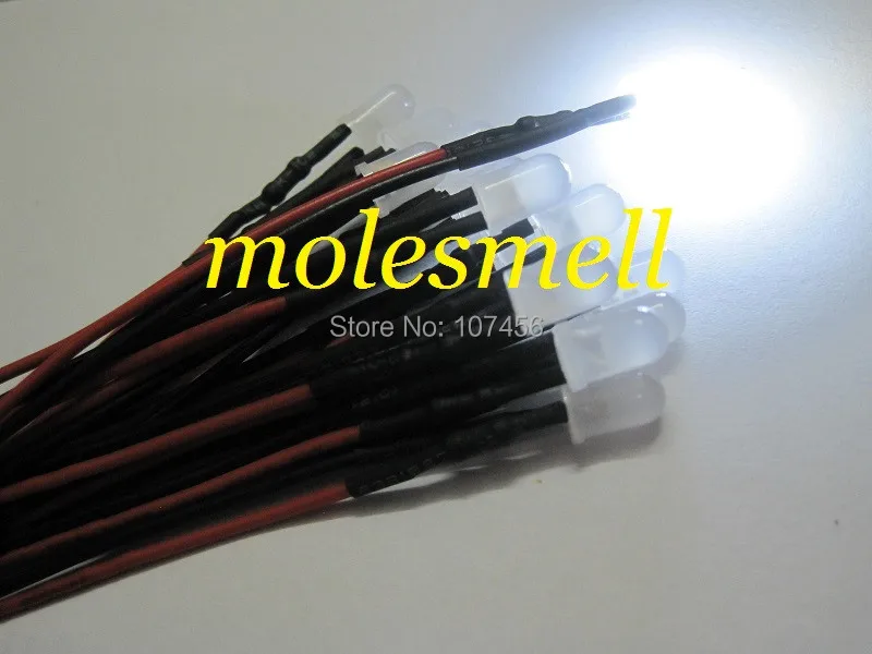 

1000pcs 5mm 12v diffused white 12V DC milky white lens 20cm Pre-Wired LED Light DIY free shipping