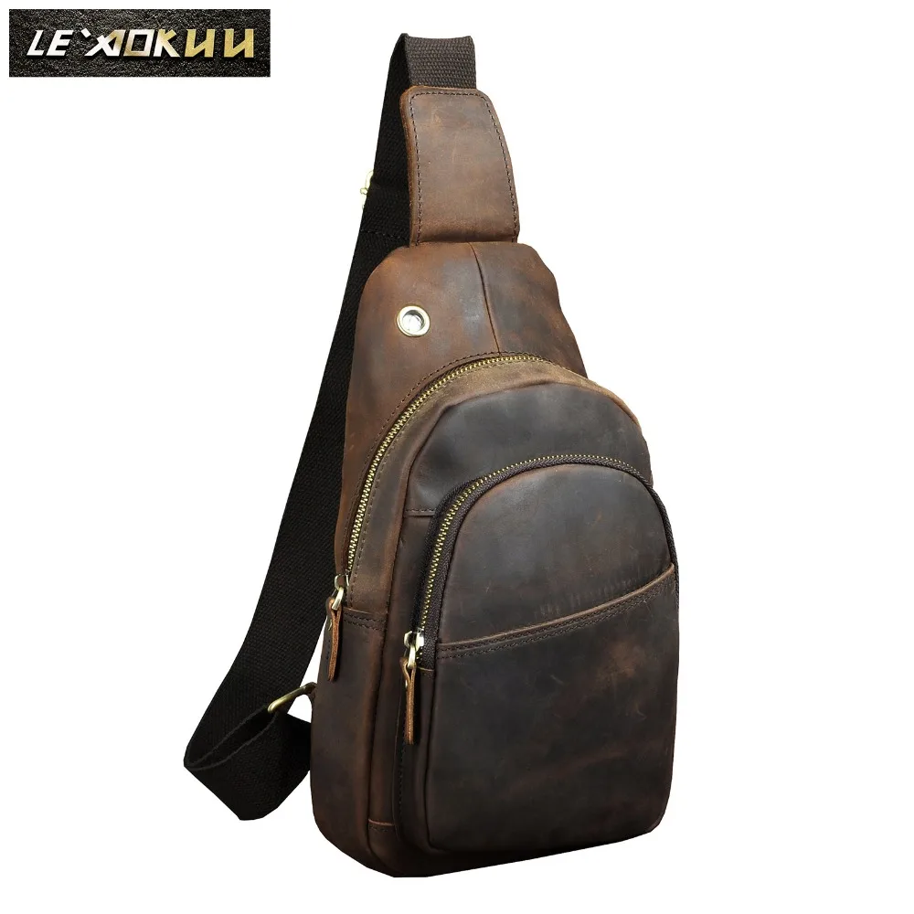 Quality Leather Men Casual Fashion Travel Triangle Chest Sling Bag Design 8