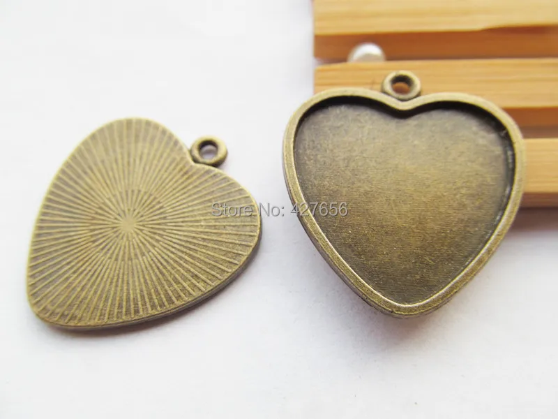 20pcs Antique Bronze Heart Frame Base Bezel Setting Tray Bezel Pendant Charm/Finding,fit 23.50mm Cabochon/Picture/Cameo