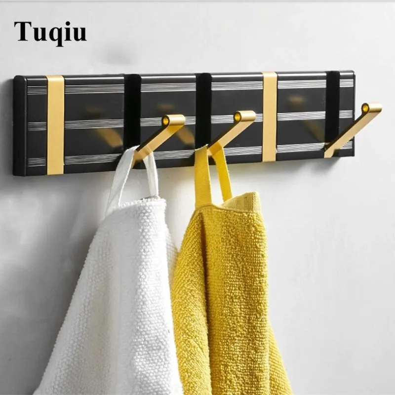 Perchero plegable de aluminio para ropa, gancho de pared para colgar ropa, accesorios de baño, sin clavos ni clavos